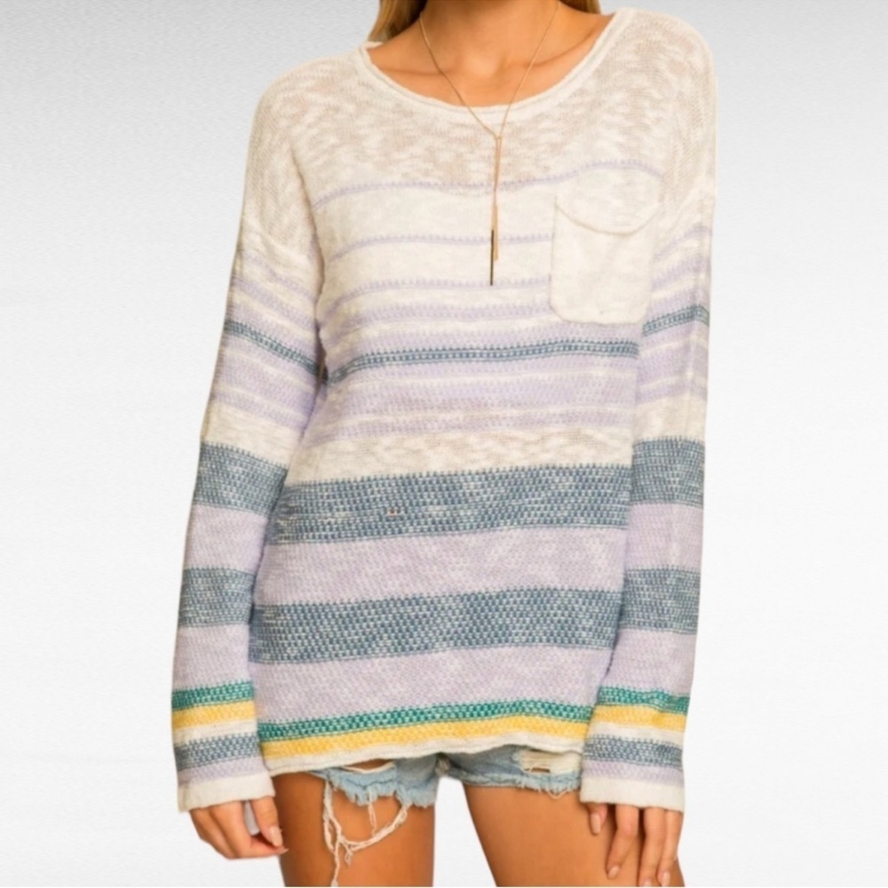 Hem & Thread Lavender and White Striped Cozy Knit Sweater Size Large
